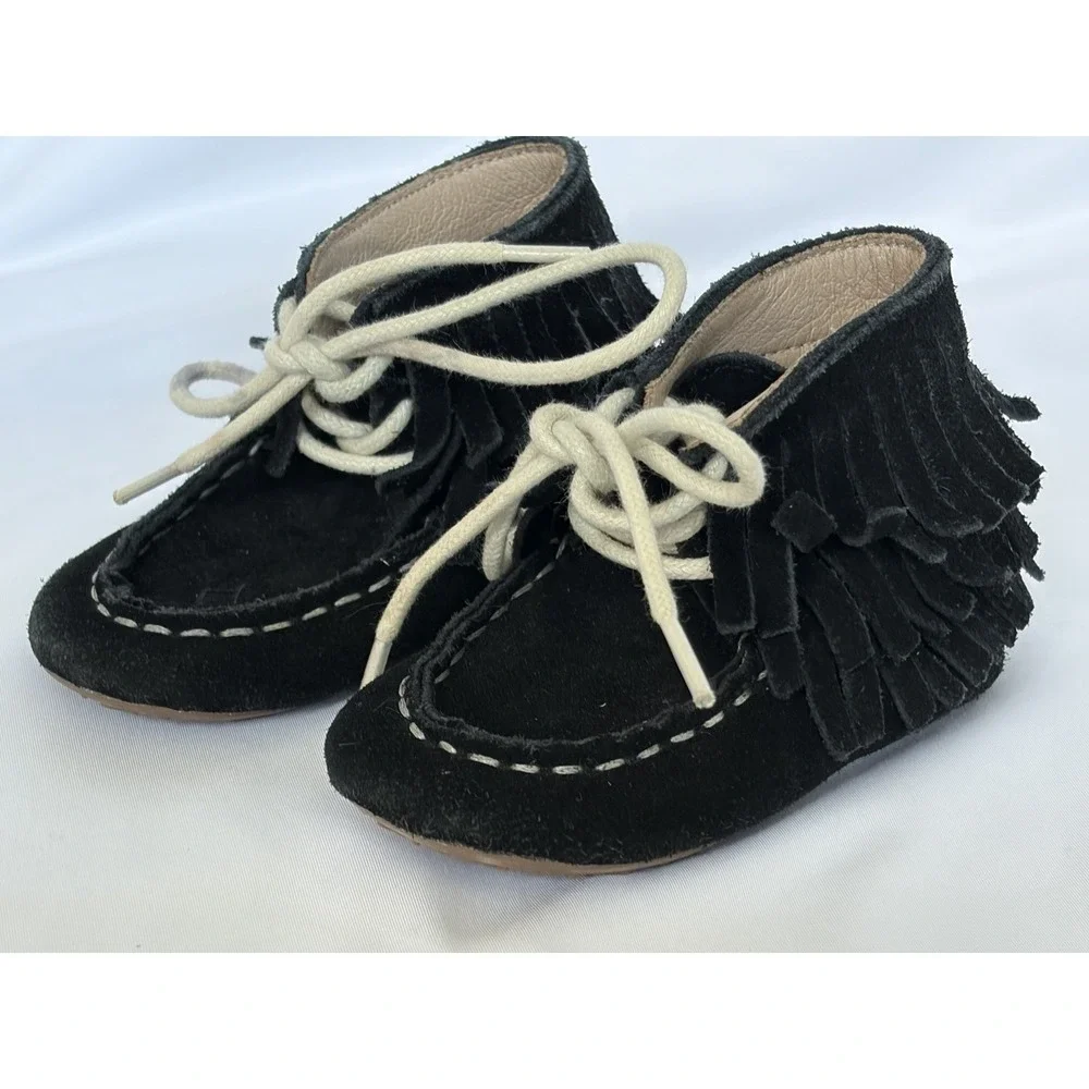 Girl Or Boy black fringe moccasins Monkey feet brand Size  12-18M Upper Leather